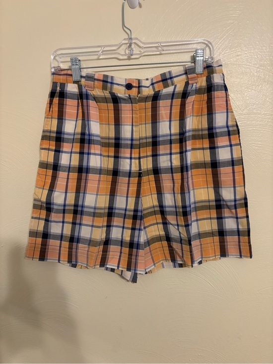 Liz Claiborne Pants - Liz Claiborne Liz Sport Petite 12 Plaid Cotton Shorts Orange Blue Pleated Casual